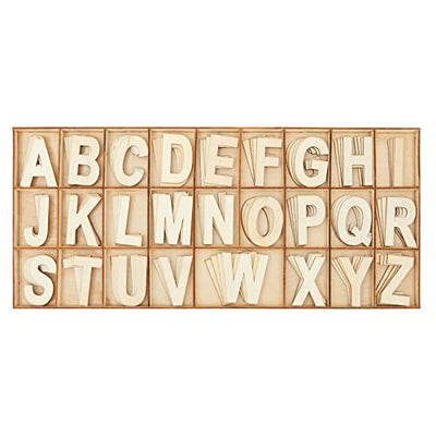 2-Inch Wooden Alphabet Letters for Arts and Crafts, 4 Sets Uppercase ABCs with Sorting Tray, Sign Letters for Adults, Natural Color (104 Pieces)