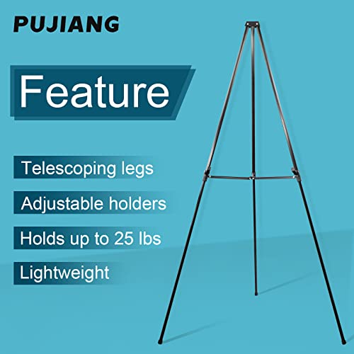 PUJIANG 63" Aluminum Easel Stand for Sign, Large Collapsible Easels for Display Posters/Whiteboard, Adjustable Height Artist Easel for Painting- PUJIANG