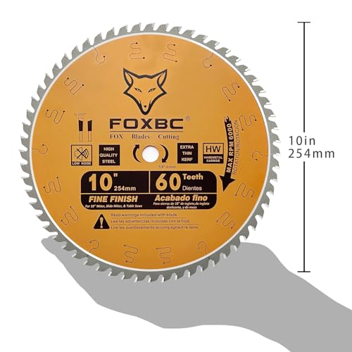FOXBC 10-Inch Miter/Table Saw Blades, ATB, 60-Tooth, Thin Kerf Fine Finish Crosscut Blade with 5/8-Inch Arbor FOXBC