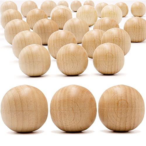 30mm Wooden Round Ball, Bag of 50 Unfinished Natural Round Hardwood Balls, Wood Balls for Crafts and DIY Projects (30 mm Diameter) AEVVV