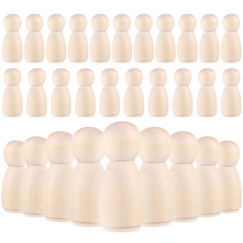Tofficu 30pcs Unfinished Wooden Peg Dolls, Mini Wooden Peg People 35mm Wooden People Figures for DIY Painting Tofficu