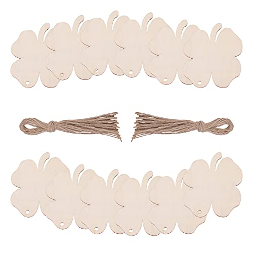 PRETYZOOM 20pcs St. Patricks Day Wood Shamrock Cutouts Clover Shape DIY Making Crafts Hanging Adornments St. Patricks Party Decoration PRETYZOOM