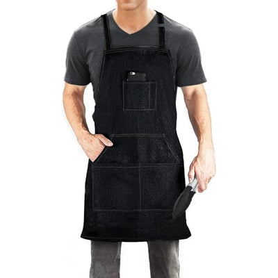 Dadidyc Durable Black Denim Aprons for Men/Women with Pockets Tool Apron Waterproof Adjustable Canvas Apron Lightweight Kitchen Apron Work Apron