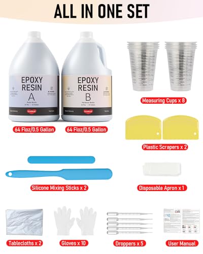 Smallbudi Epoxy Resin Kit 1 Gallon - Crystal Clear Epoxy Resin Not Yellowing & Bubbles Free Non-Toxic Resin Supplies for Casting Coating Art DIY Smallbudi