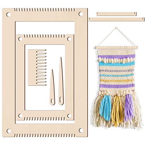 Juexica 7 Pcs Weaving Loom Kit Small Weaving Loom Weaving Loom for Kids Beginners Wooden DIY Weaving Loom with Wooden Weaving Stick Weaving Comb and Juexica