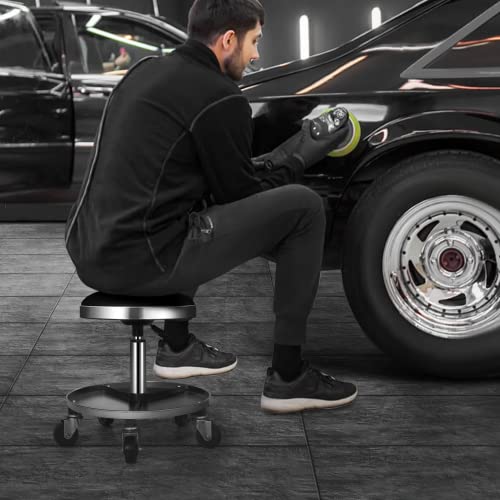 Magshion Rolling Stools with Wheels 300 lbs Capacity Pneumatic Rolling Mechanic Stool, Height-Adjustable Padded Roller Seat with Wheels & Tool Tray Magshion