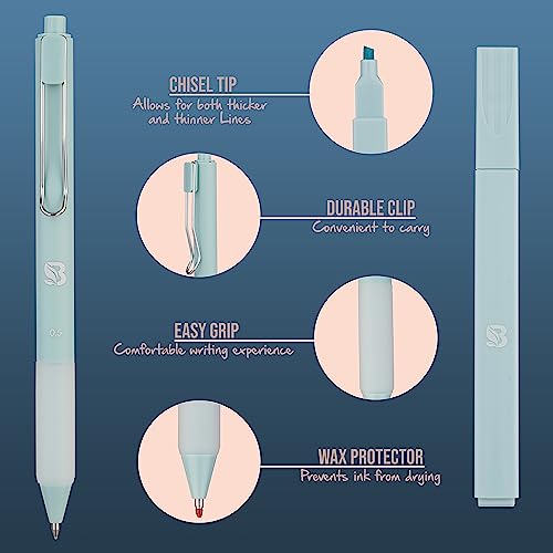 BLIEVE - Aesthetic Highlighters and Gel Pens With Soft Ink And Tip, No Bleed Dry Fast Easy to Hold, for Bible Journaling Planner Notes School Office BLIEVE