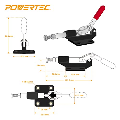 POWERTEC 1PK Toggle Clamp, 500lbs Holding Capacity, 305CM Quick Release Push/Pull Clamp for Woodworking Jigs and Fixtures, Pocket Hole Jigs, Welding, POWERTEC