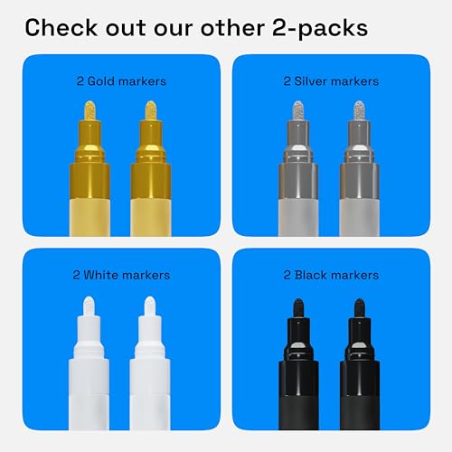 ARTISTRO 2 Black Acrylic Paint Pens for Rock Painting Ceramic Wood Glass Metal Plastic - 3mm Medium Tip Paint Markers Ideal for Labeling DIY Crafts ARTISTRO