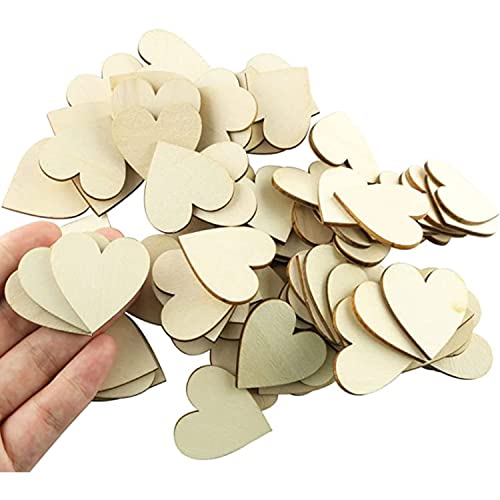 Unfinished Wooden Hearts for Crafts, 100 Pcs 2 inch Blank Unfinished Wood Craft Kit with DIY Craft Pieces for Wedding Ornaments Christmas Party WURONXIN