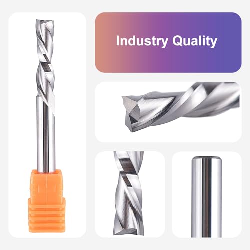 SpeTool 5PCS Spiral Downcut Router Bits 1/4" Shank 1" Cutting Length Solid Carbide CNC Router Bit Set End Mills for Plunge Router Wood Carving SpeTool
