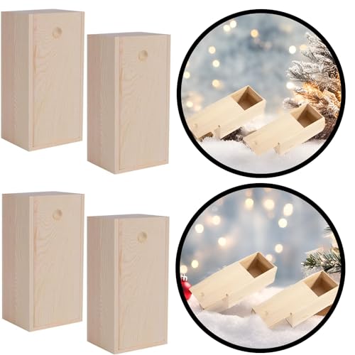 RHBLME 4 Pack Unfinished Wood Box with Sliding Lid, 7.87" x 3.94" x 3.15" Wooden Keepsake Box Storage Box, Rustic Wood Gift Boxes for Art Hobbies RHBLME