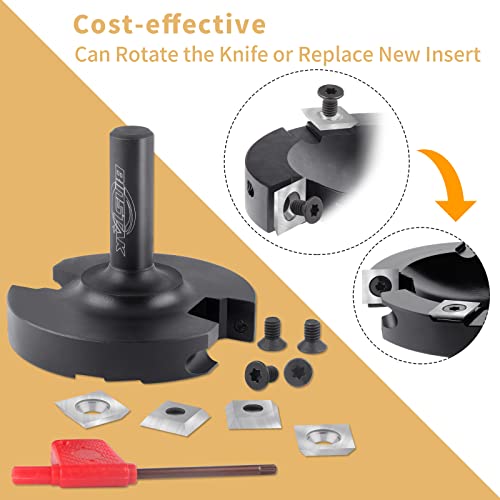 BINSTAK CNC Spoilboard Surfacing Router Bit,1/2 Inch Shank 3 Inch Cutting Diameter, 2+2 Carbide Inserts Slab Flattening Router Bit Planer Bit for BINSTAK