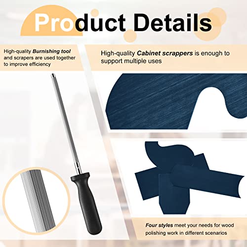 Cabinet Scraper Burnisher with 4 Piece Multi Shaped Scraper Set Manganese Steel Rectangle Curved Beveled Card Scraper Woodworking Carving Hand Gueevin