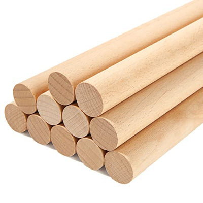 FVIEXE 12PCS Wooden Dowel Rods, 1 Inch x 12 Inch Wood Dowels Unfinished Wooden Dowel Hardwood Rod Sticks for Crafts and DIYers