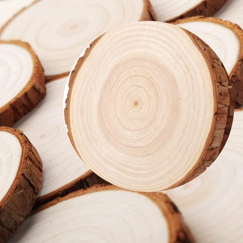 Natural Wood Slices TICIOSH Craft Unfinished Wood kit Predrilled with Hole Wooden Circles for DIY Crafts Wedding Decorations Christmas Ornaments Arts TICIOSH