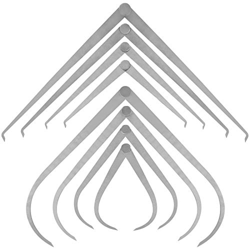 Glarks 8Pcs Stainless Steel Inside Outside Caliper Set, 4'' 8'' 10'' 12'' Straight/Bent Leg Ceramic Pottery Measuring Tools for Carving, Shaping, Glarks