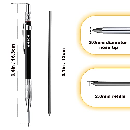 Enhon 2 MM Carpenter Pencils Set with 12 Marker Refills and Sharpener, Mechanical Carpenter Pencil Woodworking Marking Tool Solid Deep Hole Enhon