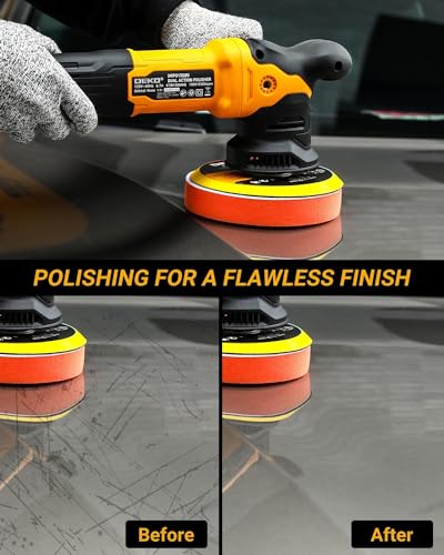 DEKOPRO Car Buffer Polisher, 6 Inch Dual Action Orbital Buffer Polisher, 6 Variable Speed 1800-5500OPM Random Polisher Kit with 4 Buffing Pads for DEKOPRO