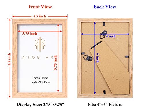 ATOBART 4x6 Picture Frame Set of 6, Made of Solid OAK Wood with Real Glass Front,4x6 Natural Wood Photo Frame for Wall Mount or Table Top Display ATOBART