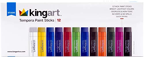 KINGART 575-12 TEMPERA PAINT Sticks, Set of 12 Rich Colors, Solid Tempera Paint for Kids, Super Quick Drying, Non-Toxic, Work Great on Paper, Canvas, KINGART