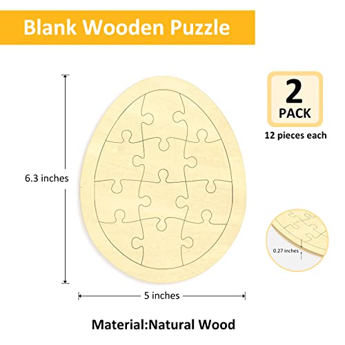 Easter Egg Blank Puzzle with 12 Pieces to Draw on Pack of 2, Each Piece is Unique, Blank Wooden Jigsaw Puzzles with Puzzle Tray for Crafts & DIY, MoinKidz
