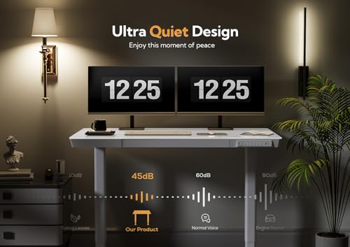 Claiks Glass Standing Desk with Drawers, 48×24 Inch Adjustable Stand Up Desk, Quick Install Home Office Computer Desk with USB Ports, White Claiks