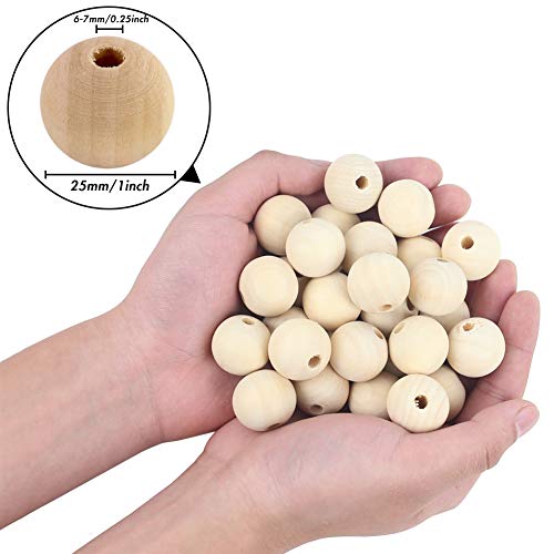 BigOtters Wood Beads, 25mm 1Inch Natural Round Wooden Beads Unfinished Loose Wood Beads Crafts Round Ball Wooden Spacer Beads for DIY Craft Halloween BigOtters
