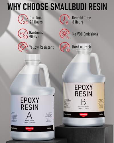 Smallbudi 2 Gallon Epoxy Resin Kit for Beginners, Resin Kit with 36 Mica Powder, Foil Flakes, Measuring Cups, Sticks-Resin Epoxy for Casting, Smallbudi
