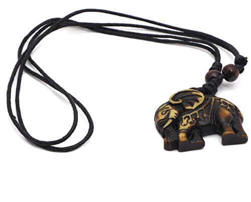 Hand Carved Wood African Pendant Long Beaded Necklace Africa Elephant Realm Handmade BUNFIREs