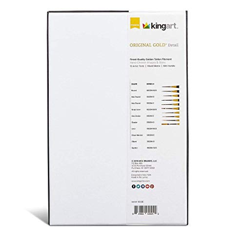 KINGART Original Gold Miniature Detail Series, Comfort Handle, Premium Golden Taklon, Multimedia Artist Brushes, Gift Box, Set of 10, Acrylic Handle, KINGART