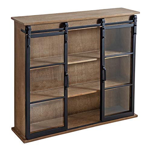 Kate and Laurel Barnhardt Decorative Wooden Wall Cabinet with Two Sliding Glass Doors, 30" x 28", Rustic Brown, Barndoor Modern Farmhouse Storage Kate and Laurel