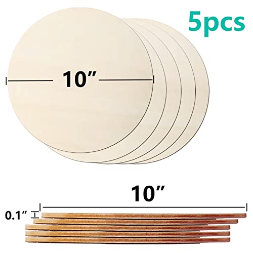 HILELIFE Wood Rounds for Crafts 10 Inch - 5 Pack Wood Round, Unfinished Wood Circles for Crafts, Round Wooden Discs, Circle Wood Sign Blank HILELIFE