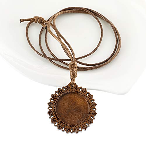 SHUNAE 10pcs 25mm 30mm Dia Wood cabochon Blank Settings Wooden Pendant Base Bezel with Leather Cord for Sweater Chain and Necklace DIY Making (25mm) SHUNAE