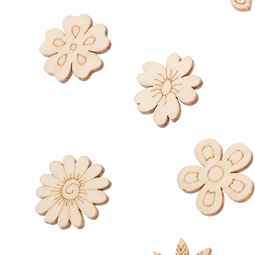 TOYANDONA 200pcs DIY Graffiti Wood Chips Wood Cutouts for Crafts Unfinished Wood Cutouts Wooden Shapes to Paint Flowers Fall Leaves for Crafts TOYANDONA