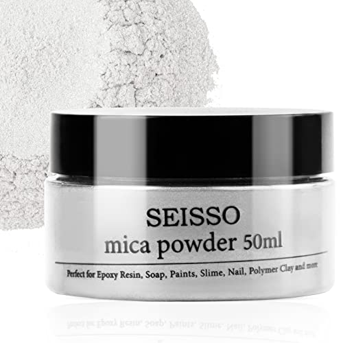 Shining Pearl White Mica Powder - SEISSO Mica Powder for Epoxy Resin (1.76oz/50g Bottle), Dye for Resin Crafting, Soap Making, Paints, Bath Bomb, SEISSO