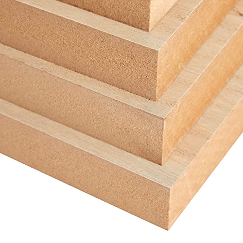 4 Pack of Unfinished Wood Blocks for Crafting, Wall Decorations, MDF Wooden Squares 1 Inch Thick for DIY Projects, Art Classes, Photo Blocks, Bright Creations