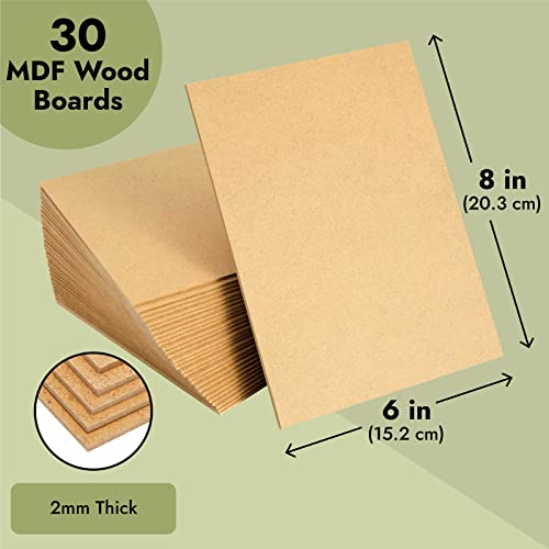 30 Sheets Thin MDF Wood Boards for Crafts, 2mm Medium Density Fiberboard (6 x 8 in, Brown) Juvale