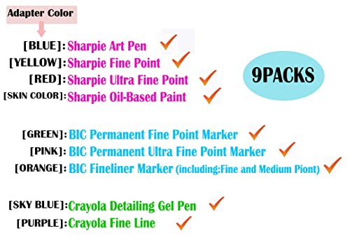 SPPQ 9 Packs Pen Adapter Set Compatible With Cricut(Explore Air, Explore Air 2,Explore Air 3, and MakerMaker 3), Pen Adapter Compatible with Sharpie SPPQ