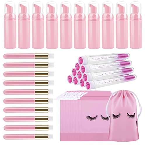 homicozy 40 Pcs Lash Shampoo Bottle Brushes Set, 10 Pcs Lash Shampoo Brushes, 10 Pcs Lash Brushes Tubes, 10 Pcs Eyelash Shampoo Dispensers, 10 Pcs homicozy