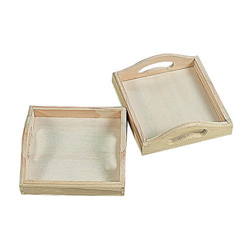 DIY Mini Wood Trays - Bulk Set of 12 Unfinished Wood Tray - Paintable Crafts Supplies Fun Express
