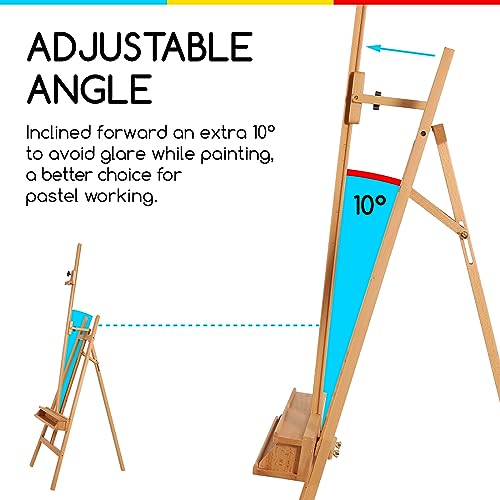 MEEDEN Large Painters Easel Adjustable Solid Beech Wood Artist Easel, Studio Easel for Adults with Brush Holder, Holds Canvas up to 48" MEEDEN
