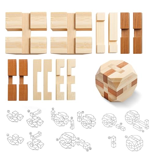 4 Pack Wooden Puzzle Games Brain Teasers Toy- 3D Puzzles for Teens and Adults - Wooden Logic Puzzle Wood Snake Cube Magic Cube Magic Ball Brain Rich Boxer