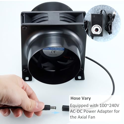 Hose Vary 4" Axial Exhaust Fan, 3000RPM 120mm DC12V Dual Ball Bearings Air Exhaust Fume Smoke Extractor Fan Kit for DIY Soldering, 3D Laser, Paint Hose Vary