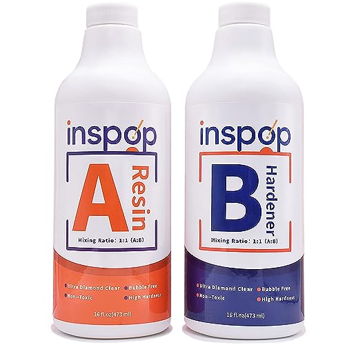 32 fl.oz Craft Epoxy Resin and Hardener Kit, Crystal Clear, Food Safe & Low Odor, Bubble Free, High Hardness for Casting (Deep Pour) and Art, Wood, INSPOP