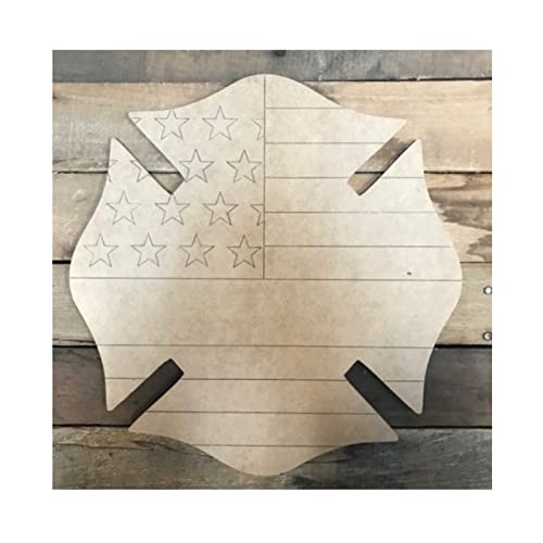 Fireman American Flag Wood Craft,Unfinished Wooden Cutout Art,DIY Wood Sign, Inspirational Farmhouse Wall Plaque,Rustic Home Decor for Bedroom Arupkeer