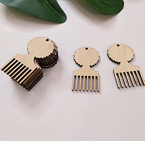 30PCS African Afro Hair Pic Unfinished Wood Earring Blanks, Pick Comb Jewelry Making Crafts, DIY Project Wood, Dangle Earrings Jewelry Blanks (2'') XIAOYUE