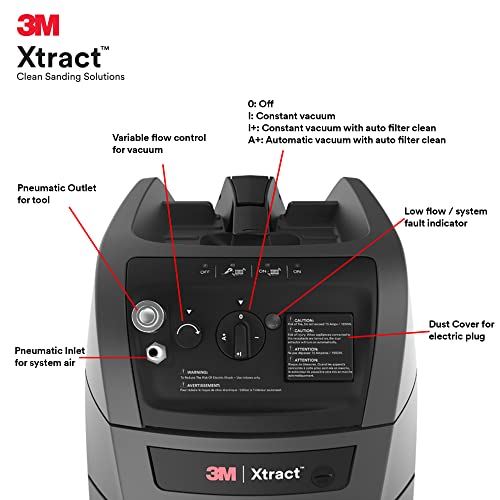 3M Xtract Portable Dust Extractor, 64256, 9 Gallon/35 Liter, Industrial Vacuum with Automatic Filter Clean Without Flow Stoppage, HEPA Filter, Xtract
