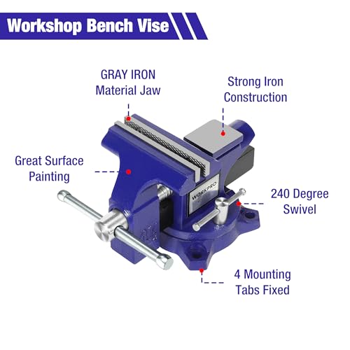 WORKPRO Bench Vise, 4-1/2" Vice for Workbench, Utility Combination Pipe Home Vise, Swivel Base Bench for Woodworking WORKPRO