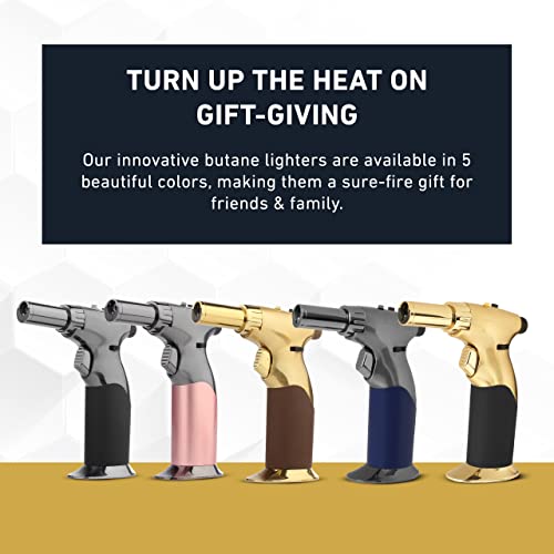 Dual Flame Butane Torch Gun - Refillable Luxury Hand Held Mini Blow Torch for Cooking, Creme Brulee, Soldering, Welding, & Resin Art - Adjustable inZaynity